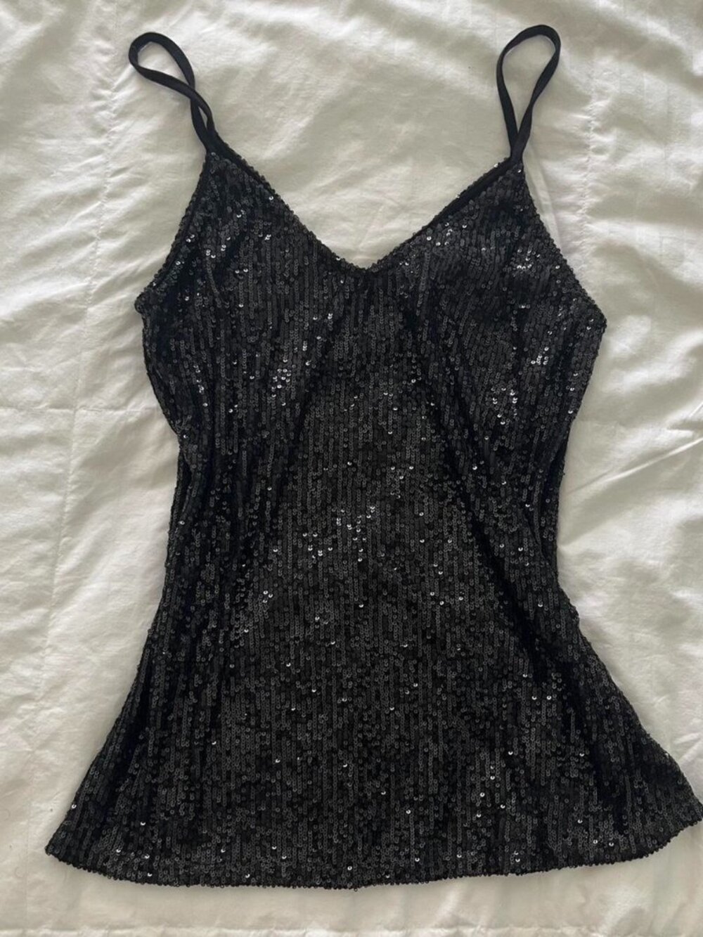 black sequin cami top with adjustable straps